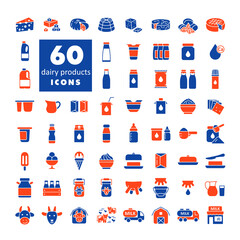 Milk, dairy products vector icon set