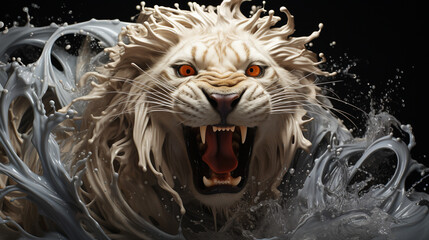Fluid Ferocity: Illustrate a Lion's Fierce Presence Using Ferrofluid, a Symphony of Form and Fluid
