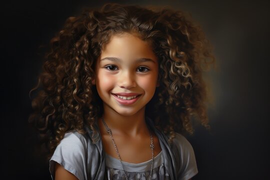 Illustration d'un portrait dune jeune fille de dix ans avec des cheveux boucl&eacute;s