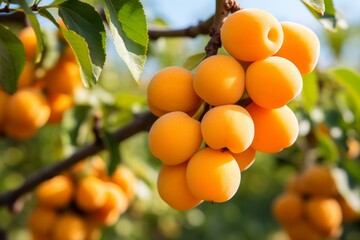 Lush apricot tree with abundant ripe and juicy fruits in a serene and picturesque orchard setting