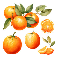 Orange, Fruits, Watercolor illustrations