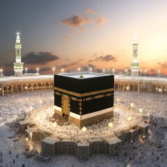 The Holy Kaaba is the center of Islam, Located in Masjid Al Haram in Mecca. - obrazy, fototapety, plakaty