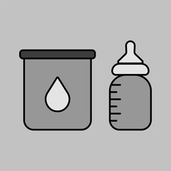 Milk powder canned and baby bottle vector icon