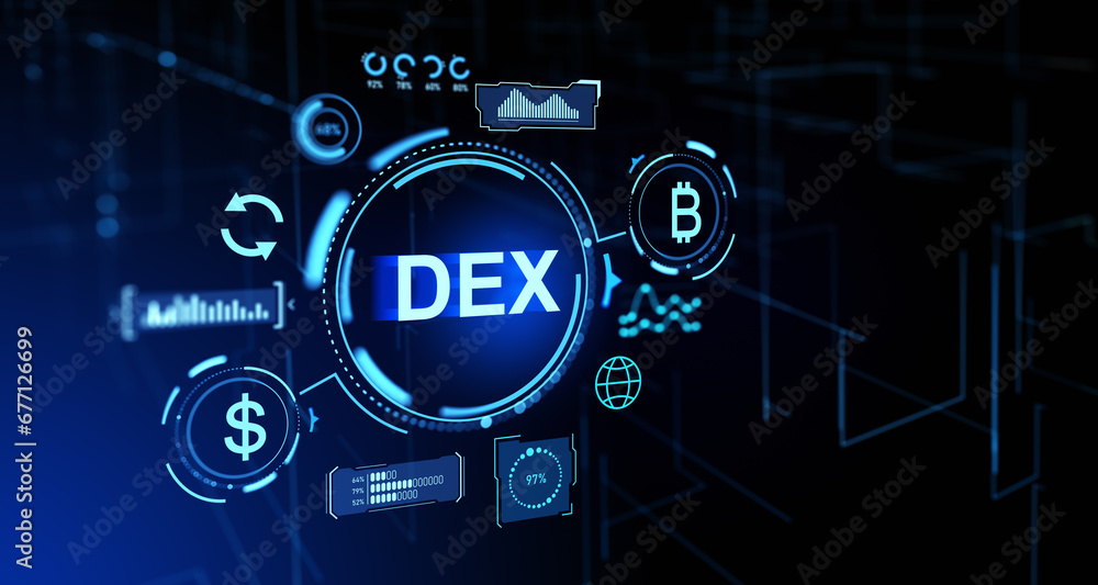 Aufkleber dex hologram hud with bitcoin, dollar and indicators with graph
