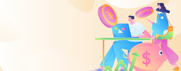 Internet financial management investment flat vector concept operation hand drawn illustration
