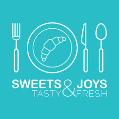 Simple logo. Linear icon with cutlery