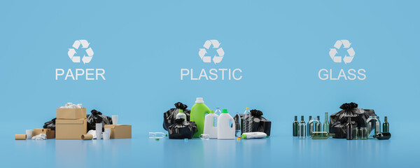 Paper, plastic, glass recycling different types of garbage