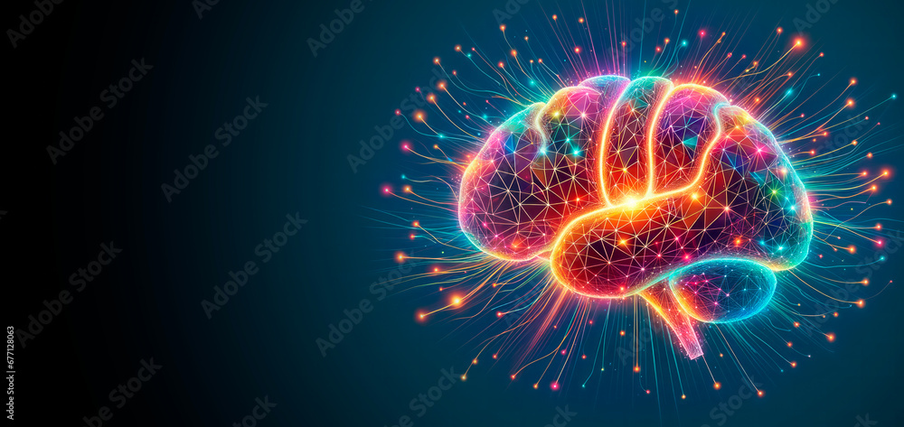 Poster Neural network of neurons in the brain. Artificial intelligence concept. Generative AI