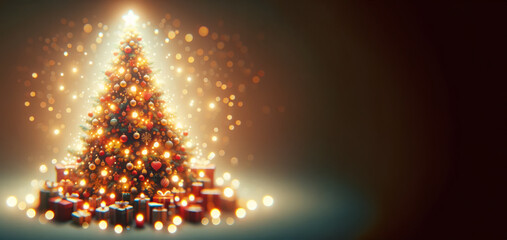 Twinkling Christmas Tree with Gifts Mockup Background, Generative AI