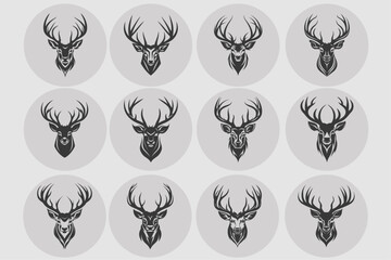 Deer head logo set collection silhouette vector illustration icon design horns or antler