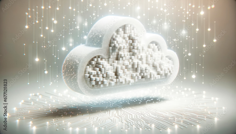 Poster Cloud computing technology concept with binary code on white background. Generative AI