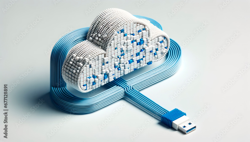Poster Cloud computing concept with cable and cloud. Generative AI
