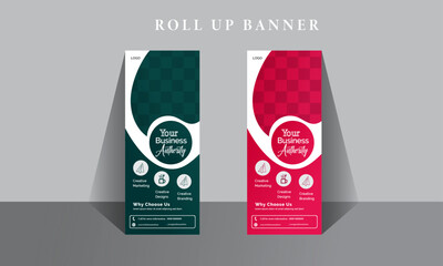 Creative Roll Up Banner Design Template With Two Gradient Color Variation 