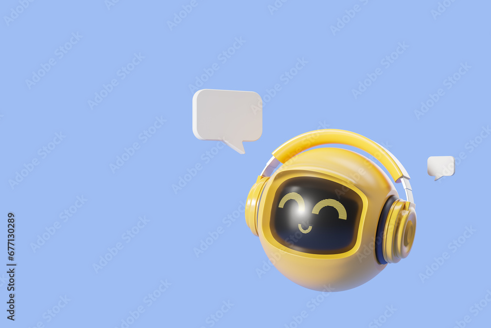 Poster yellow ai robot virtual assistant with speech bubbles