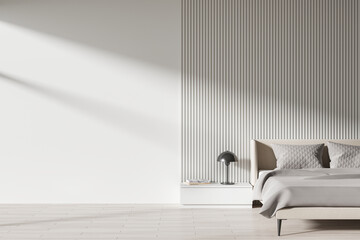 White master bedroom interior with blank wall