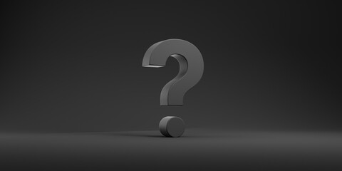 Big black question mark on empty dark background