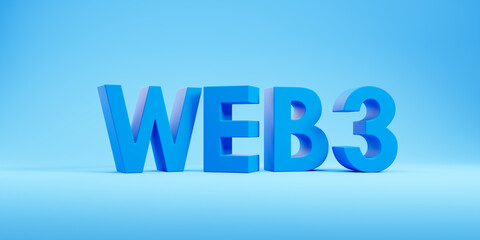 Web3 big letters on blue background, next generation of internet