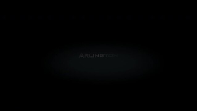 Arlington 3D title word made with metal animation text on transparent black