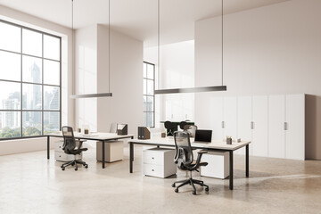 White coworking office workplace interior
