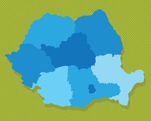 Romania map with regions blue political map green background vector illustration