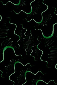 shades of green coloured random wavy worm lines on black background