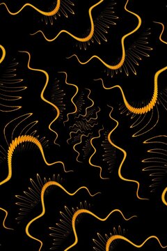 random wavy worm lines on black background golden brown
