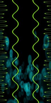 several green wavy lines on a black background