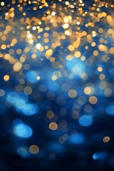 Fototapeta na wymiar blue and gold christmas lights bokeh vertical background. xmas and new year celebration, party banner wallpaper concept