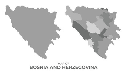 Obraz premium Greyscale vector map of Bosnia with regions and simple flat illustration