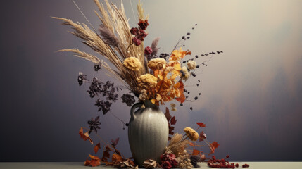 Obraz na płótnie Canvas a tall vase with a bouquet of dried flowers