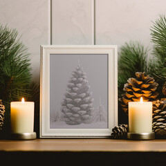 Christmas decoration. Xmas picture frame mock up. season's greeting mockup frames. Christmas picture mock-ups.