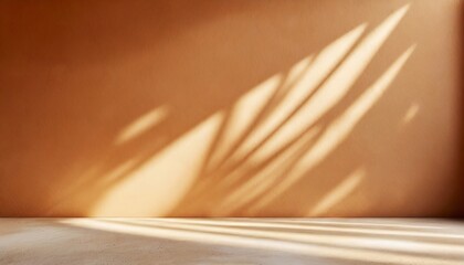 Minimal plaster wall backdrop featuring a palm shadow for product placement. Elegant summertime...