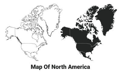 Vector Black map of North America country with borders of regions