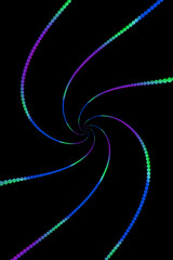 neon coloured particles Coriolis effect on particles making a natural spiral design due to rotational forces