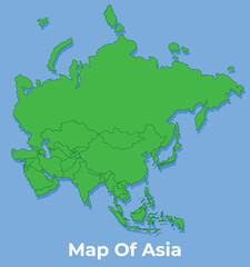 Detailed map of Asia country in green vector illustration