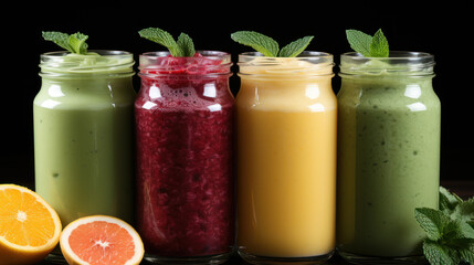 Assorted Fresh Fruit Smoothies with Mint