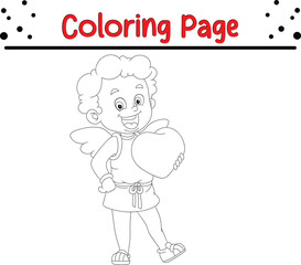 cupid boy is hold love coloring page for children. Vector illustration coloring book.