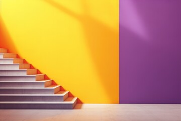 Bright colors yellow and purple with triangle staircase and copy space for promotion campaign