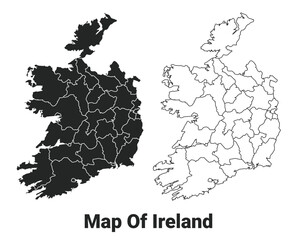 Vector Black map of Ireland country with borders of regions