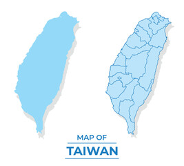 Vector taiwan map set simple flat and outline style illustration