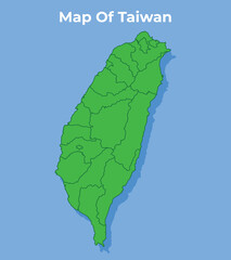 Detailed map of Taiwan country in green vector illustration
