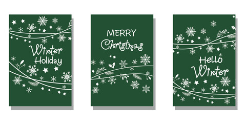 Set of Christmas and winter holiday template. Merry Christmas and Happy holiday decoration frame collection. Vector illustration.