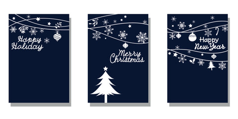 Set of Christmas and winter holiday template. Merry Christmas and Happy holiday decoration frame collection. Vector illustration.