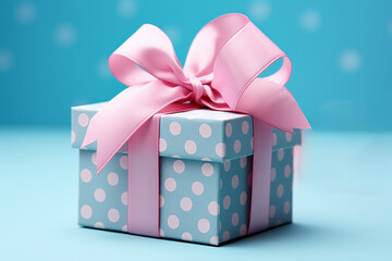 Obraz premium An image of a gift box with a pink ribbon on a pink and blue background