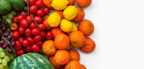 Mix, set of vegetables and fruits. Vitamin Boom. Empty space, copy space