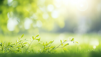 Fototapeta na wymiar spring green background with plant framing 
