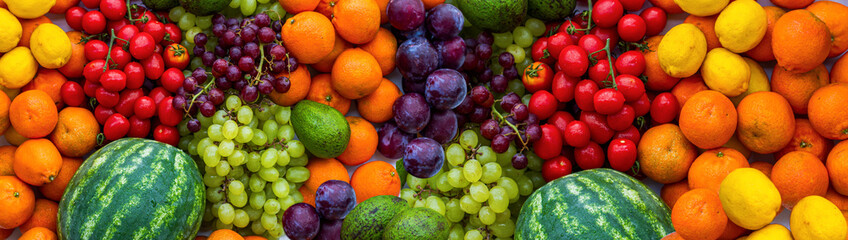 Mix, set of vegetables and fruits. Vitamin Boom. Huge banner with fruits and vegetables - obrazy, fototapety, plakaty