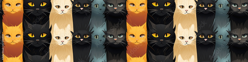 Poster seamless pattern with cute cats on cartoon background