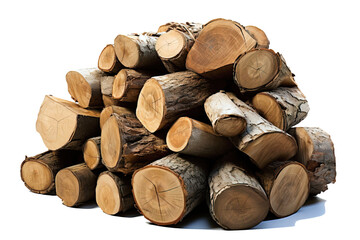 Fototapeta premium Wood firewood pack for heating in the cold season in winter. Isolated object transparent background.