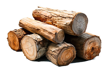 Wood firewood pack for heating in the cold season in winter. Isolated object transparent background.